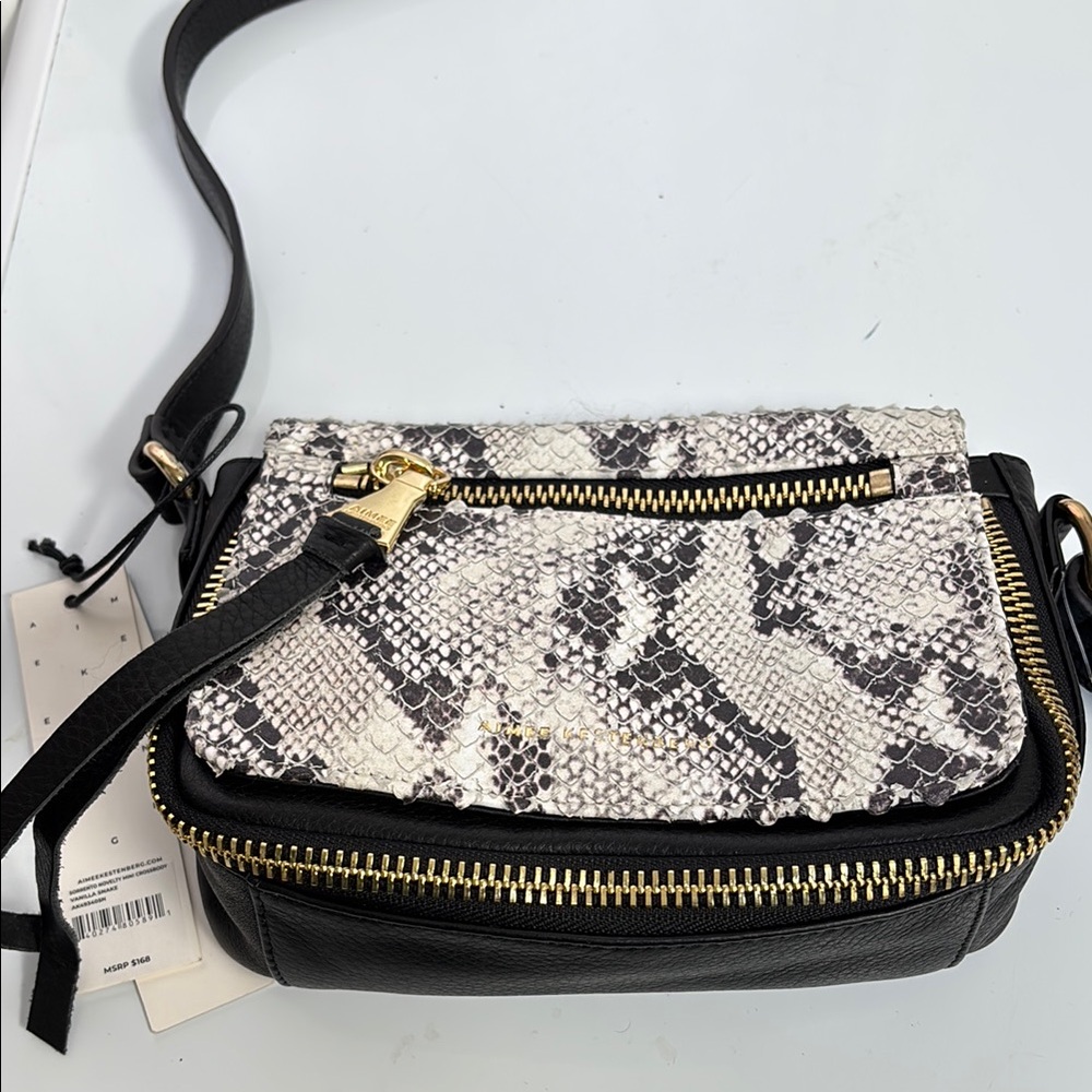 Black and White Crossbody Bag with Snakeskin Pattern